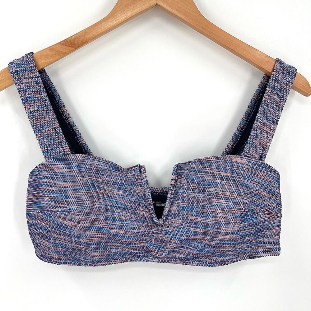 Aerie V‎ Wire Textured Bandeau Padded Bikini Top Women Large Blue Pink NWT